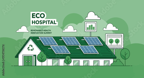 Eco-Friendly Hospital Building With Solar Panels Depicting Renewable Health Innovation