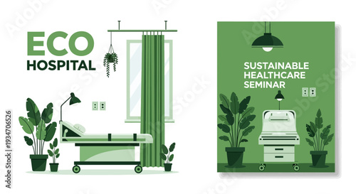 Eco-Friendly Hospital Room And Sustainable Healthcare Seminar Illustration Design