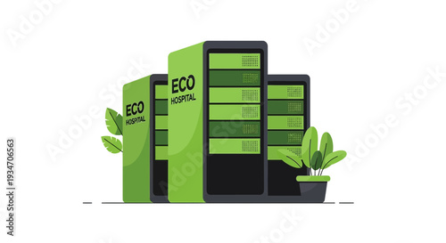 Eco-Friendly Hospital Server Room Depicting Sustainability and Green Technological Innovation