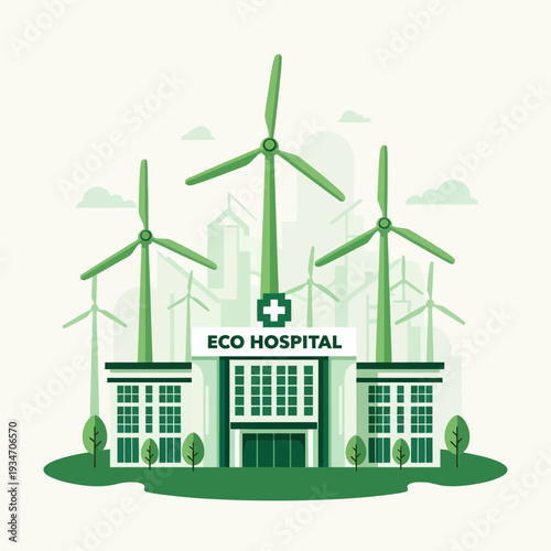 Eco-Friendly Hospital Conceptualization Depicting Sustainable Healthcare And Renewable Energy