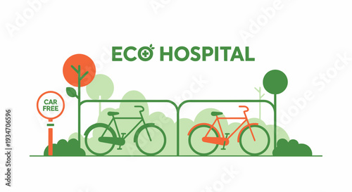 Eco-Friendly Hospital Sign Illustrating Sustainable Healthcare And Green Transportation