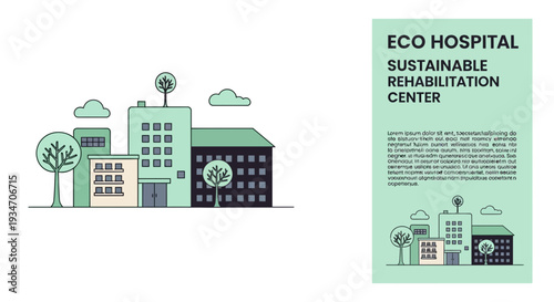 Eco-Friendly Hospital Depicting Sustainable Rehabilitation Center Illustrated Design