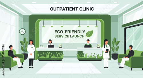 Eco-Friendly Outpatient Clinic Reception Featuring Patient Interaction And Modern Design