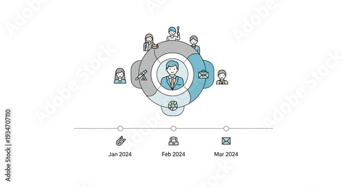 Group of People Surrounding Central Figure Icon.