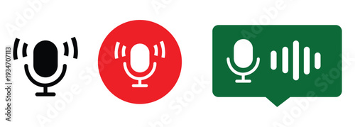 microphone voice recording icon set audio speech recognition vector