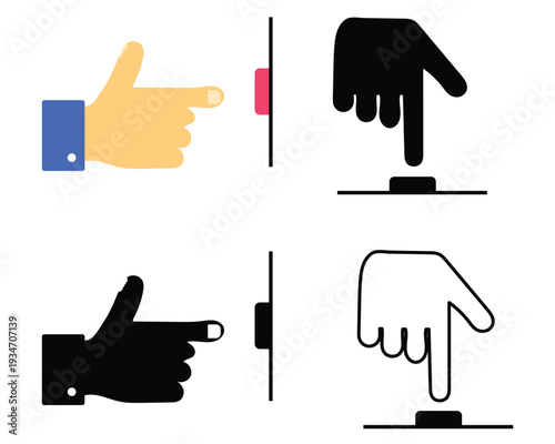 push button hand press icon set finger click switch control vector