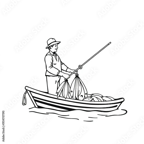 A fisherman returning catch to the sea — sustainable fishing practice, conservation lifestyle