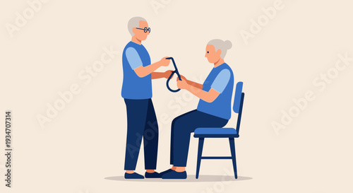 Elderly Care Illustration Depicting Assistance, Support, and Compassionate Help in Daily Living