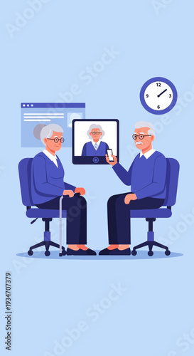 Elderly Couple Engaging In Digital Communication: A Modern Social Interaction Depiction