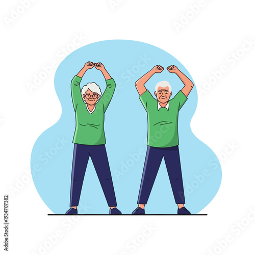Elderly Couple Engaging in Gentle Stretching Exercises for Enhanced Physical Wellness and Mobility