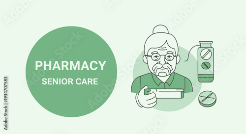 Elderly Healthcare: Medical Pharmacy Services and Senior Care Consultation Illustrations