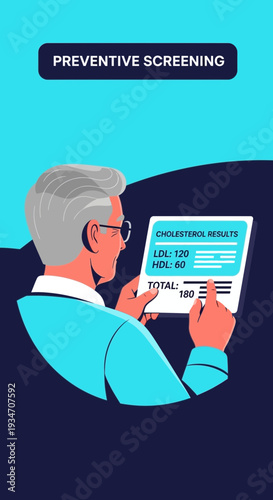 Elderly Individual Analyzing Health Information on Digital Tablet For Preventative Screening