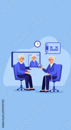Elderly Individuals Engaging In Digital Communication, Connecting Remotely for Health and Social