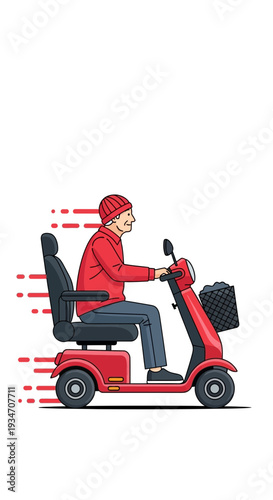 Elderly Man Cruising on a Mobility Scooter, Enjoying Speed, Freedom and Independence