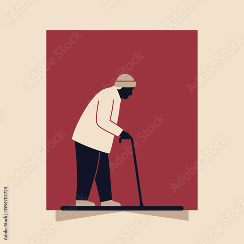 Elderly Silhouette: A Symbolic Depiction of Aging and Resilience in a Framed Composition