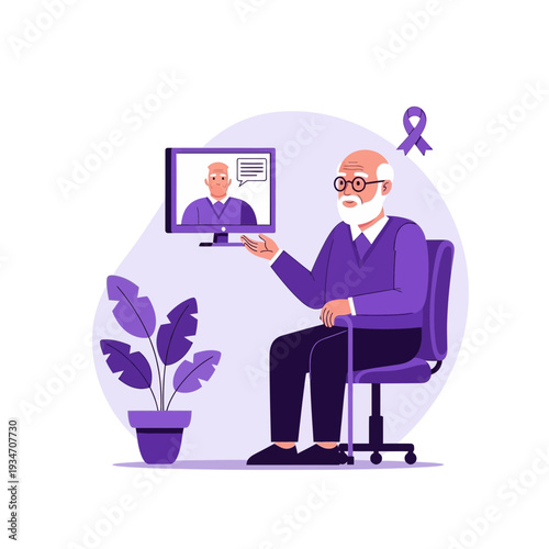 Elderly Man Communicates Via Video Call, Raising Awareness And Promoting Support For Health Issues