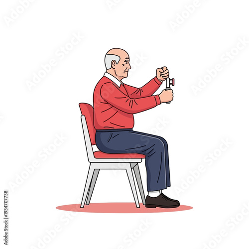 Elderly Man Engaged in a Mechanical Task with Focused Determination on a Comfortable Chair