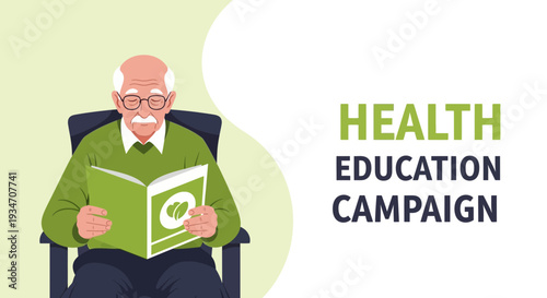 Elderly Man Engaged In Reading Relevant Literature for Health Education Campaign