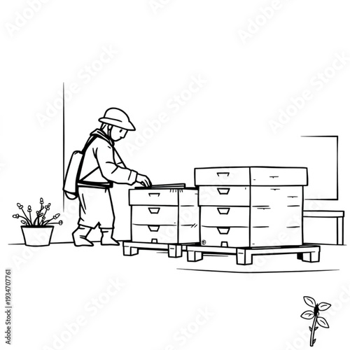 A urban beekeeper maintaining hives on a city rooftop, sustainability meets urban life, small business