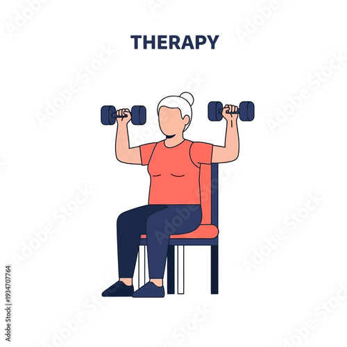 Elderly Woman Doing Dumbbell Exercises While Seated for Physical Therapy and Rehabilitation