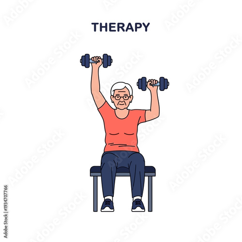 Elderly Woman Doing Dumbbell Exercises For Physical Rehabilitation and Fitness Improvement