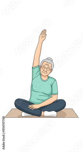Elderly Woman Doing Yoga Pose on Mat, Promoting Wellness and Physical Exercise for Seniors