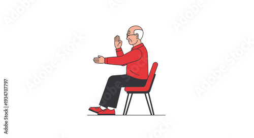 Elderly Man Performs Seated Exercise, Promoting Wellness and Physical Therapy Practice