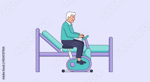 Elderly Patient Doing Exercise With Stationary Bike Integrated With Bed Illustration