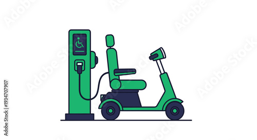 Electric Mobility Scooter Charging At A Green Station For Enhanced Accessibility And Independence