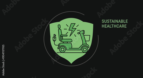 Electric Mobility Scooter Icon Depicting Sustainable Healthcare Solutions, Green Design