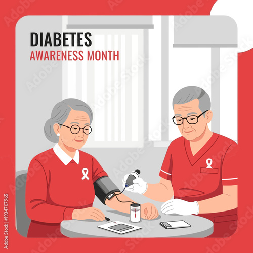 Elderly Patient Undergoing Blood Pressure Checkup During Diabetes Awareness Month Medical Exam