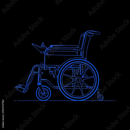 Electric Wheelchair Illuminated in Blue on a Black Backdrop Offering Mobility And Independence