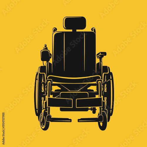 Electric Wheelchair Silhouette Over Vivid Yellow Background Depicting Mobility Accessibility