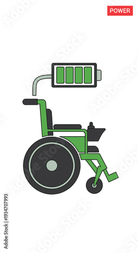 Electric Wheelchair Symbolizing Mobility and Power with Integrated Battery Charging Visualization