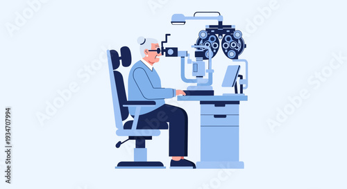 Elderly Patient Undergoing Eye Examination Using Advanced Ophthalmic Equipment