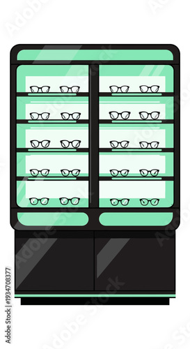 Elegant Eyewear Display Cabinet Showcasing Various Spectacle Styles and Designs for Vision