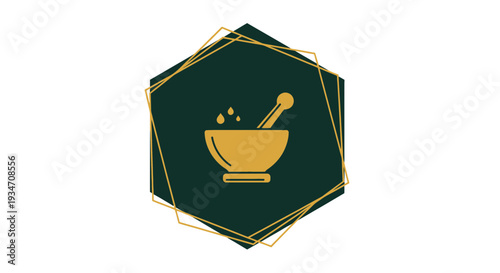 Elegant Herbal Apothecary Icon Design on A Hexagonal Background For Healthcare Branding