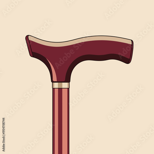 Elegant Walking Aid: Classic Design of a Maroon and Beige Walking Stick Vector Illustration
