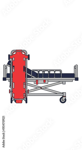 Emergency Medical Equipment Illustration Depicting Stretcher and Spine Board Ready for Rescue