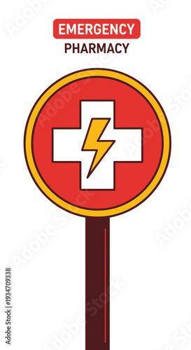 Emergency Pharmacy Sign With A Bold Lightning Bolt Symbol Signaling Urgent Medical Aid