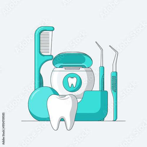 Essential Dental Hygiene Tools: Vibrant Illustration Showcasing Oral Health and Care Products