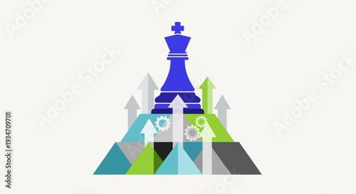 Blue chess king on triangle pieces.