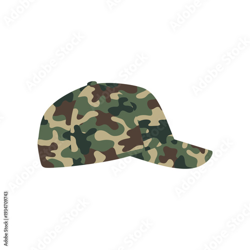 Camo Baseball Cap with Brim Front View.