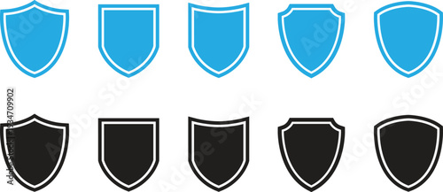 Collection of shield icons in blue and black