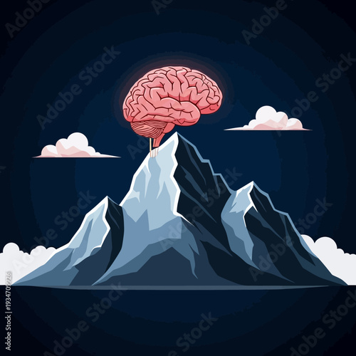 Brain on top of mountain peak.