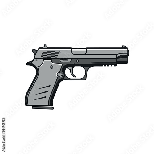 Handgun Pistol Illustration Side View.