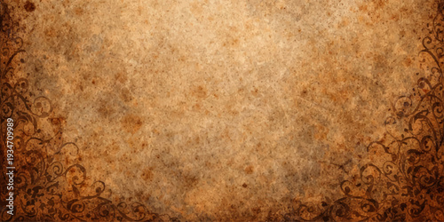 Worn vintage brown leather texture and aged rusty metal background with a grungy stained parchment surface for a retro antique design