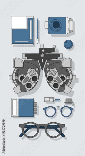 Essential Eye Care Equipment Illustrated: A Vector Illustration for Vision Health and Optometry