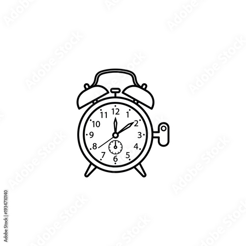 Simple Line Drawing of Alarm Clock.