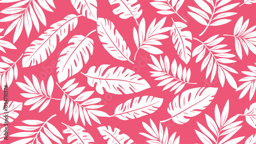 White Leaf Pattern on Pink Background.